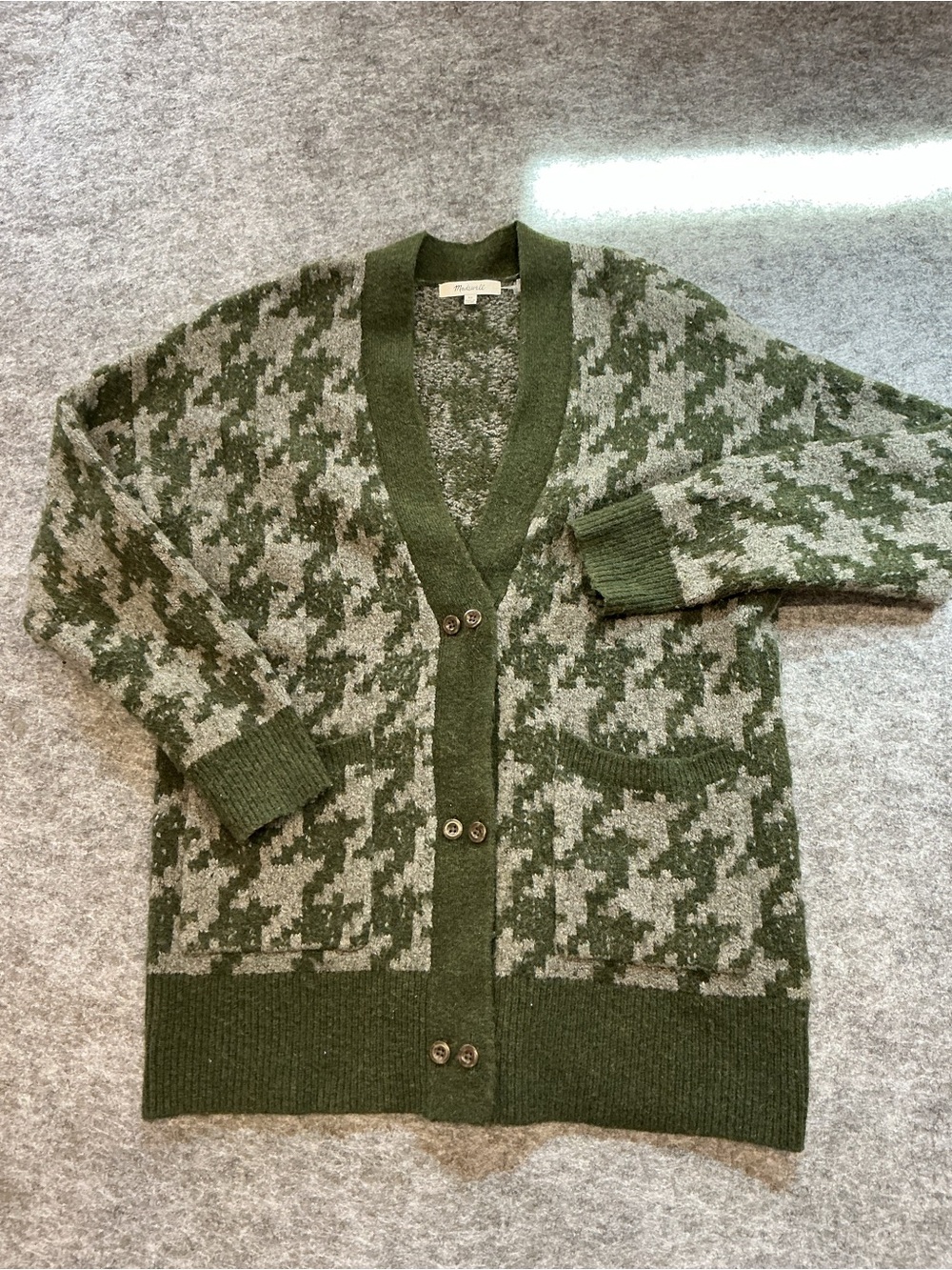 Madewell Green Houndstooth Button Cardigan Sweater Size XS - Picture 1 of 4